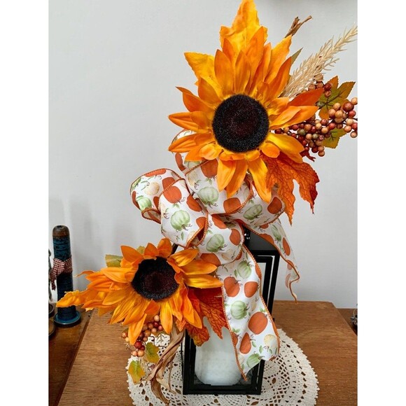Fall Sunflower Lantern Swag: Autumn Mantle Centerpiece - Picture 4 of 10